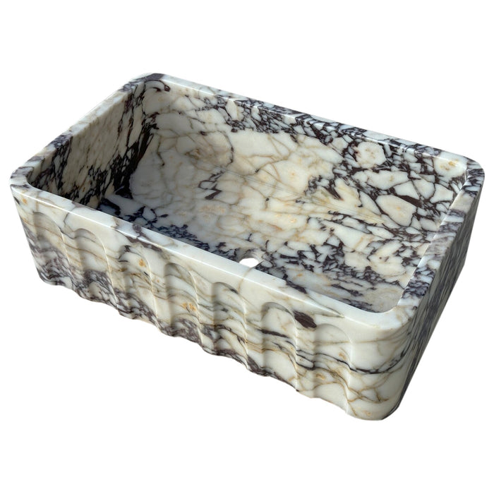 Calacatta Viola Marble Wall-mount Bathroom Vanity Sink Fluted Front NTRVS156