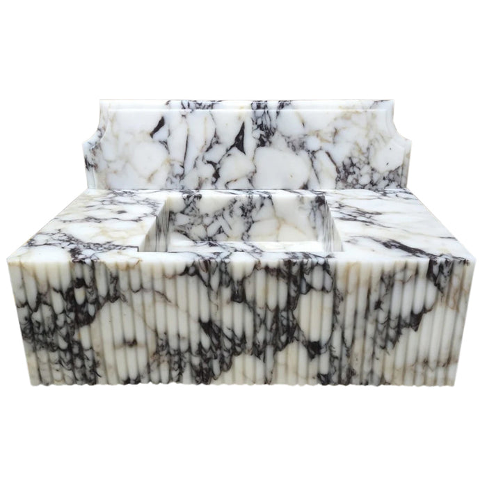 Calacatta Viola Marble Wall-mount Bathroom Vanity Sink Fluted Front NTRVS164