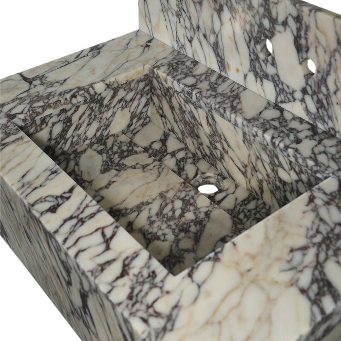 Calacatta Viola Marble Rectangular Wall-mount Bathroom Sink with 8" Backsplash NTRVS189