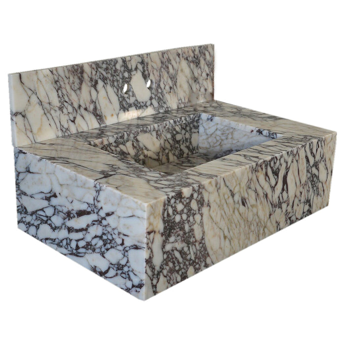 Calacatta Viola Marble Rectangular Wall-mount Bathroom Sink with 8" Backsplash NTRVS189