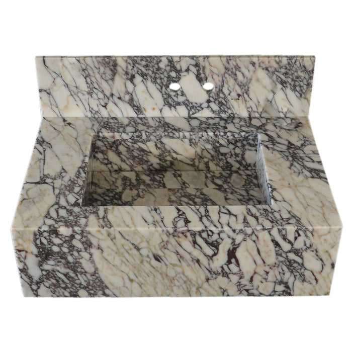 Calacatta Viola Marble Rectangular Wall-mount Bathroom Sink with 8" Backsplash NTRVS189