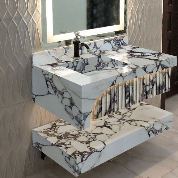 Calacatta Viola Marble Wall-mount Bathroom Sink Hidden Drain NTRVS197