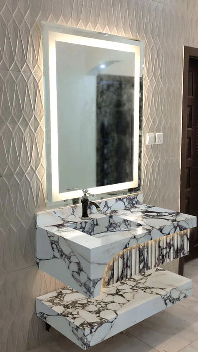 Calacatta Viola Marble Wall-Mount Bathroom Sinks Hidden Drain