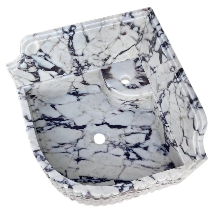 Calacatta Viola Marble Wall-mount Bathroom Corner Sink Fluted with 8" Backsplash