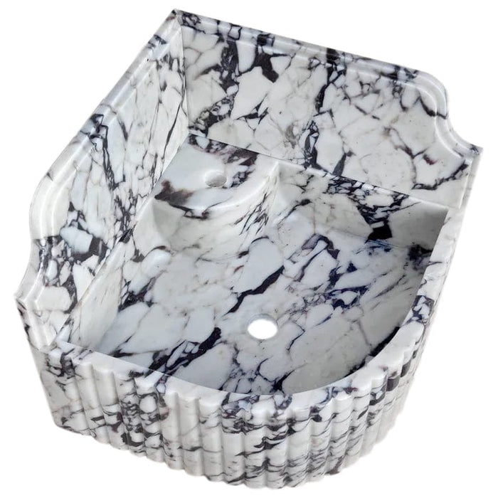 Calacatta Viola Marble Wall-mount Bathroom Corner Sink Fluted with 8" Backsplash