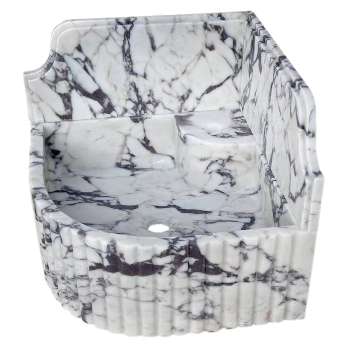Calacatta Viola Marble Wall-mount Bathroom Corner Sink Fluted with 8" Backsplash