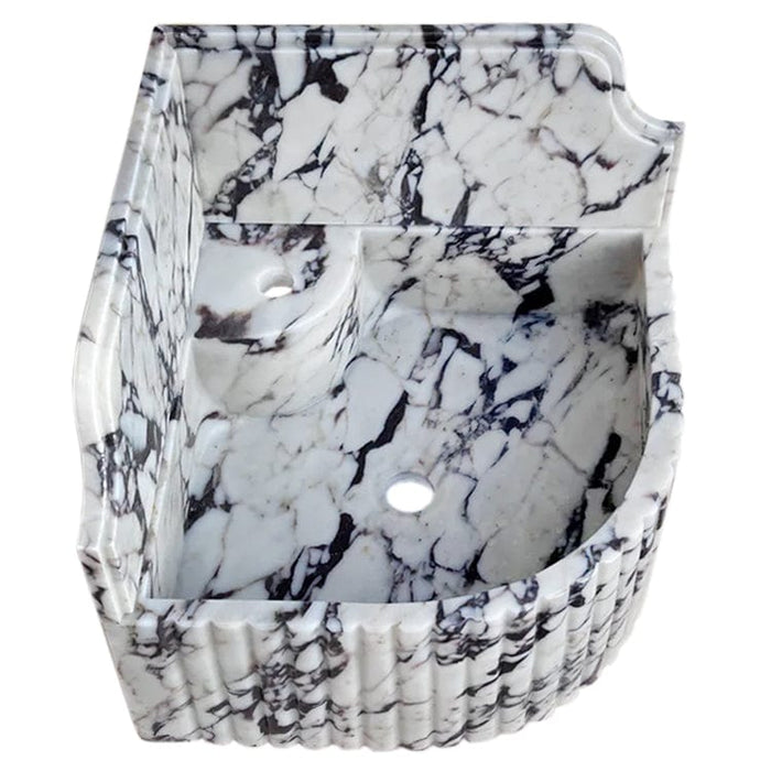 Calacatta Viola Marble Wall-mount Bathroom Corner Sink Fluted with 8" Backsplash