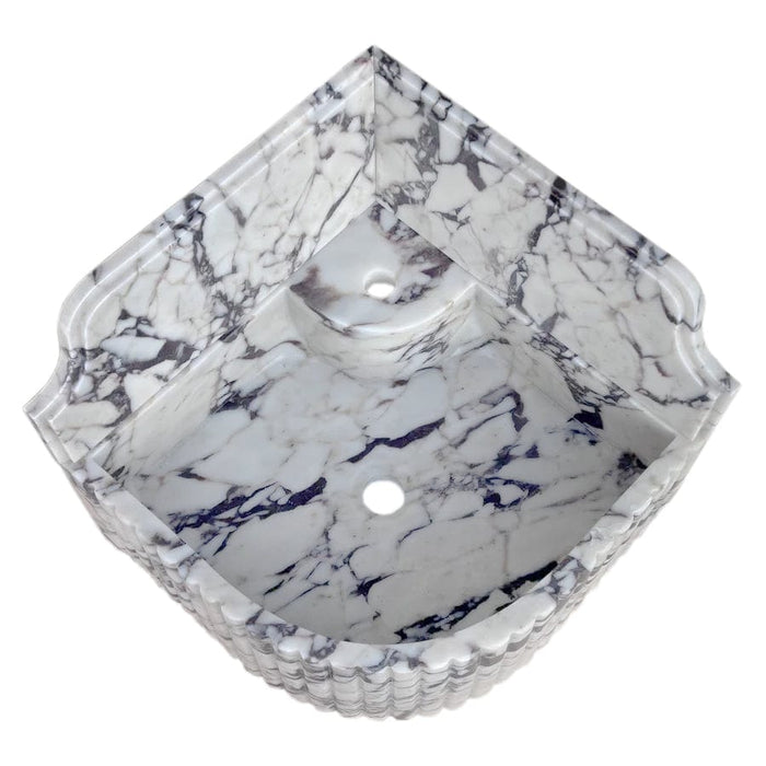 Calacatta Viola Marble Wall-mount Bathroom Corner Sink Fluted with 8" Backsplash