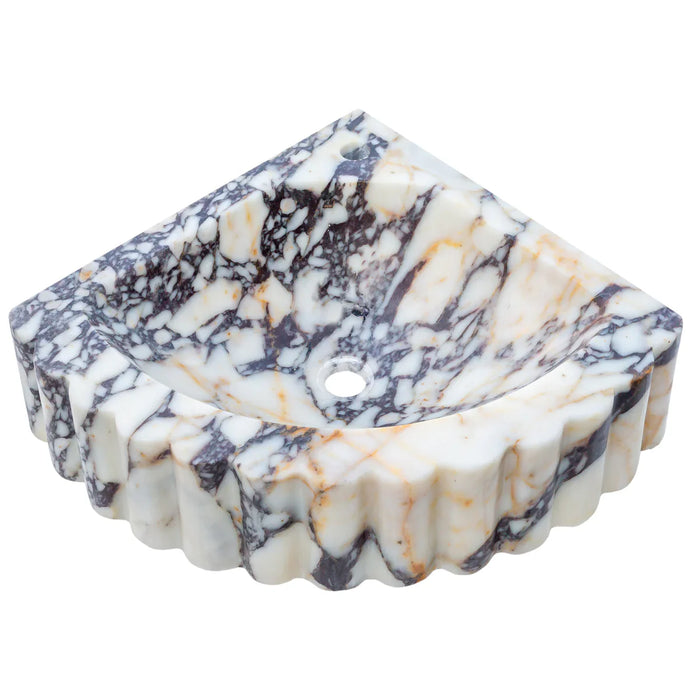 Calacatta Viola Marble Corner Wall Mount Vanity Sink With Ribbed Texture 20x20x7