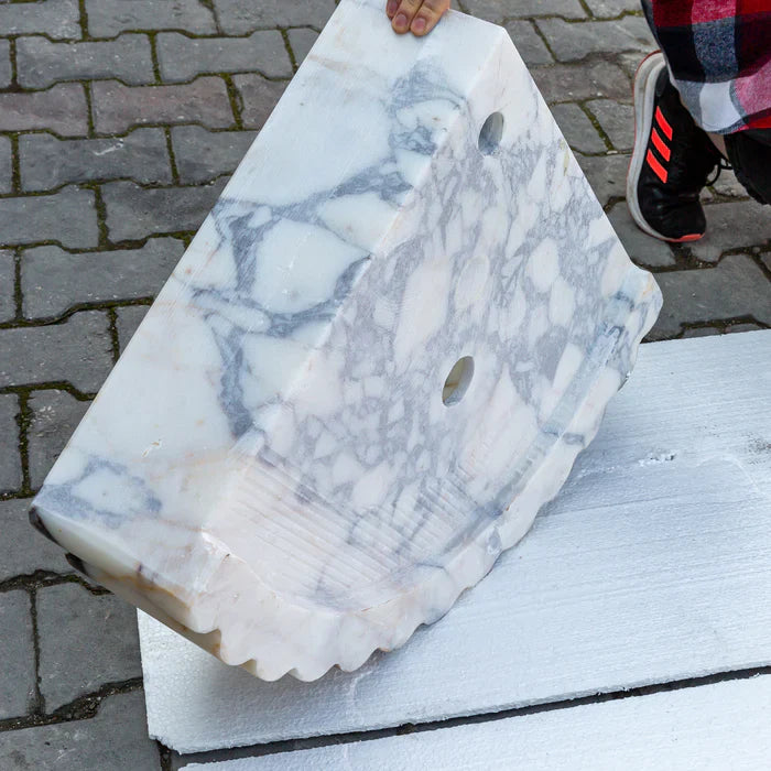Calacatta Viola Marble Corner Wall Mount Vanity Sink With Ribbed Texture 20x20x7