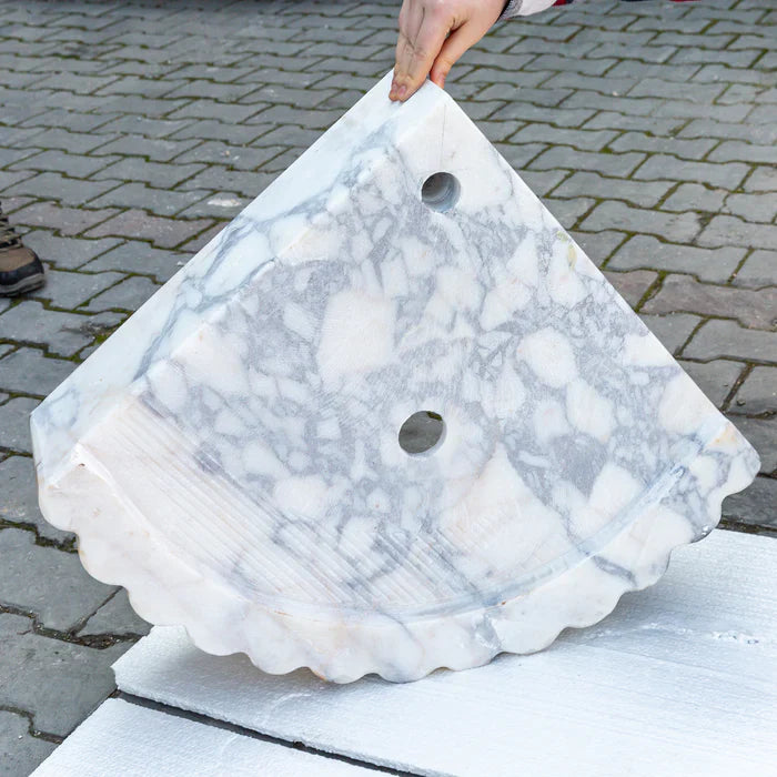Calacatta Viola Marble Corner Wall Mount Vanity Sink With Ribbed Texture 20x20x7