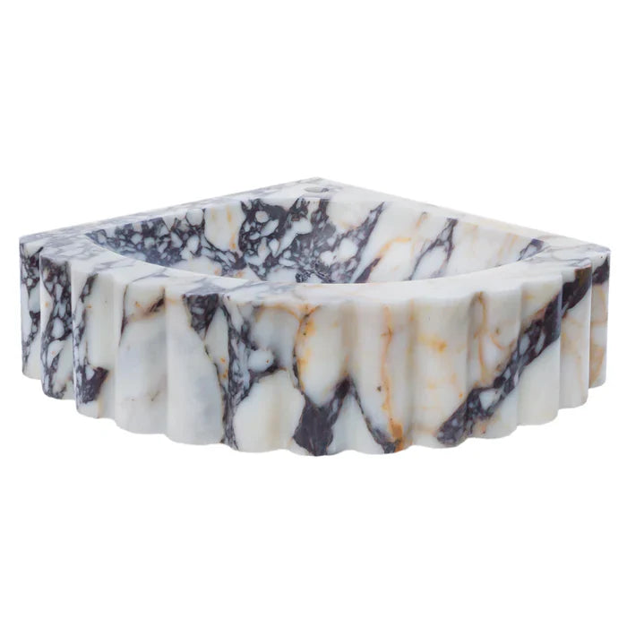 Calacatta Viola Marble Corner Wall Mount Vanity Sink With Ribbed Texture 20x20x7