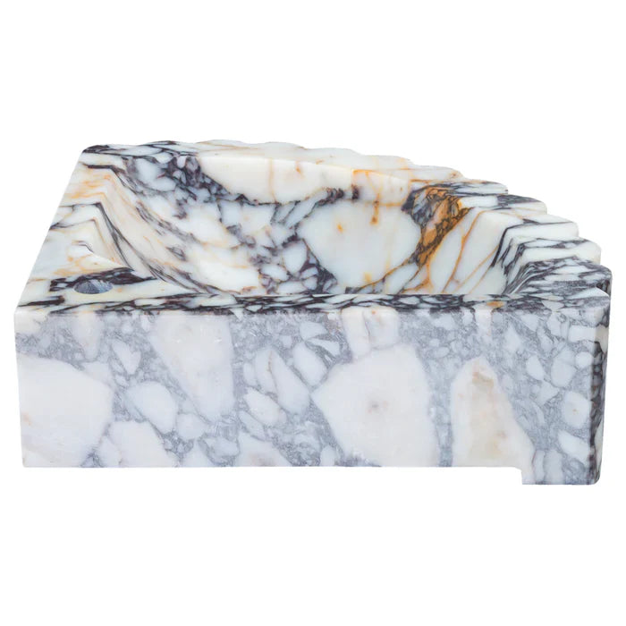 Calacatta Viola Marble Corner Wall Mount Vanity Sink With Ribbed Texture 20x20x7