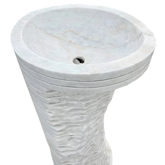 Carrara White Marble Designer Pedestal Stand-Alone Sink (W)16" (L)16" (H)36"