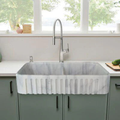 Carrara White Marble Farmhouse Apron Double Kitchen Sink 18x36