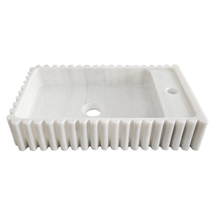 Carrara White Marble Wall-mount Bathroom Vanity Sink Fluted/Reeded (W)12" (L)20" (H)4"