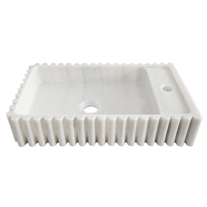 Carrara White Marble Vanity Sink Wall Mount - Fluted 12x20x4