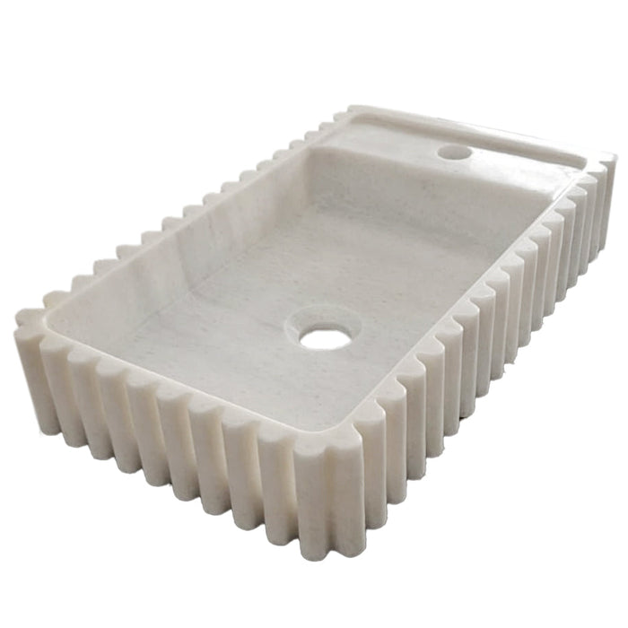 Carrara White Marble Vanity Sink Wall Mount - Fluted 12x20x4