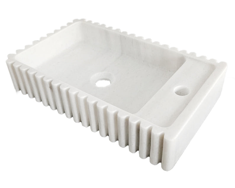 Carrara White Marble Vanity Sink Wall Mount - Fluted 12x20x4