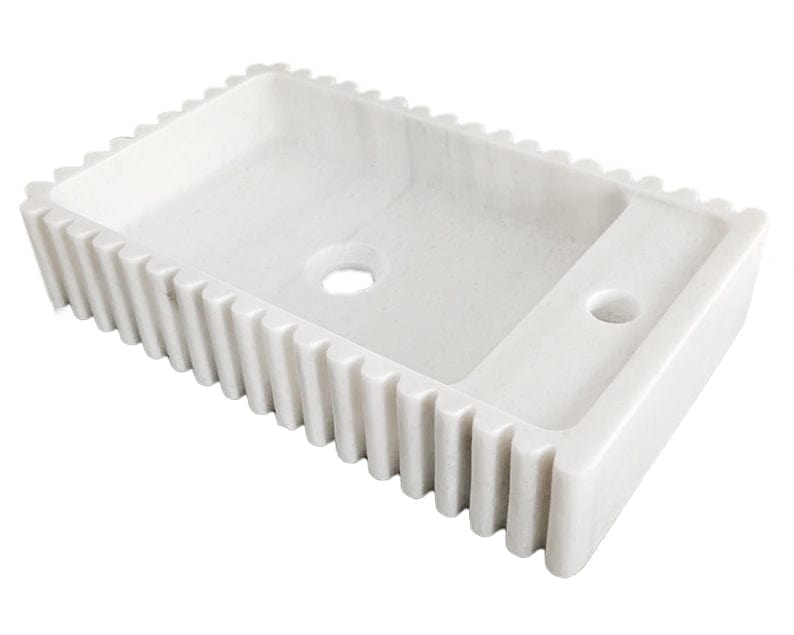 Carrara White Marble Wall-mount Bathroom Vanity Sink Fluted/Reeded (W)12" (L)20" (H)4"