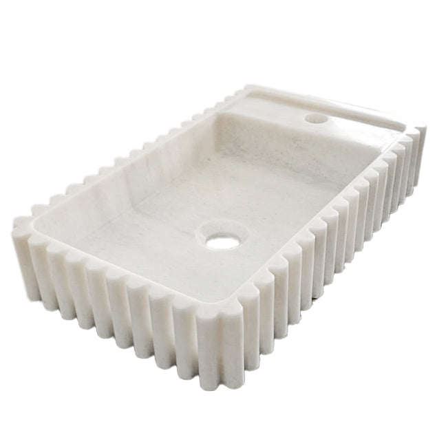 Carrara White Marble Vanity Sink Wall Mount - Fluted 12x20x4