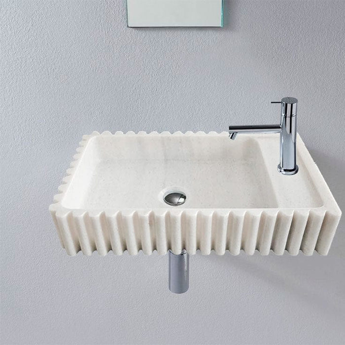 Carrara White Marble Wall-mount Bathroom Vanity Sink Fluted/Reeded (W)12" (L)20" (H)4"