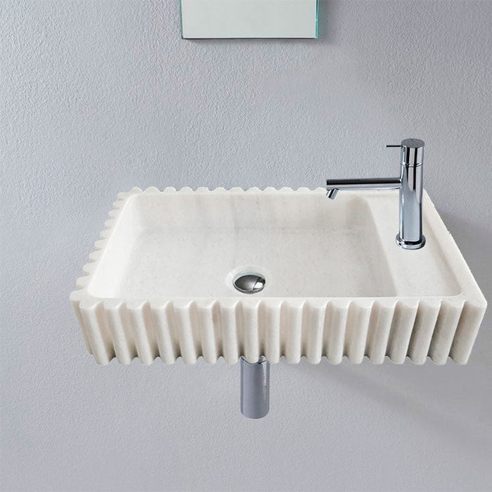 Carrara White Marble Vanity Sink Wall Mount - Fluted 12x20x4