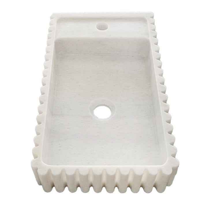 Carrara White Marble Wall-mount Bathroom Vanity Sink Fluted/Reeded (W)12" (L)20" (H)4"