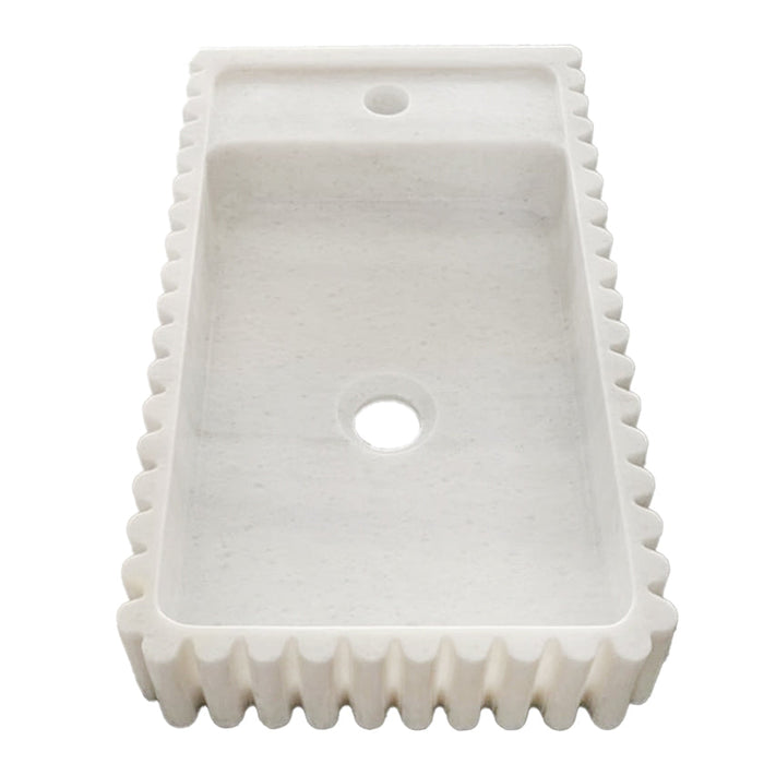 Carrara White Marble Vanity Sink Wall Mount - Fluted 12x20x4