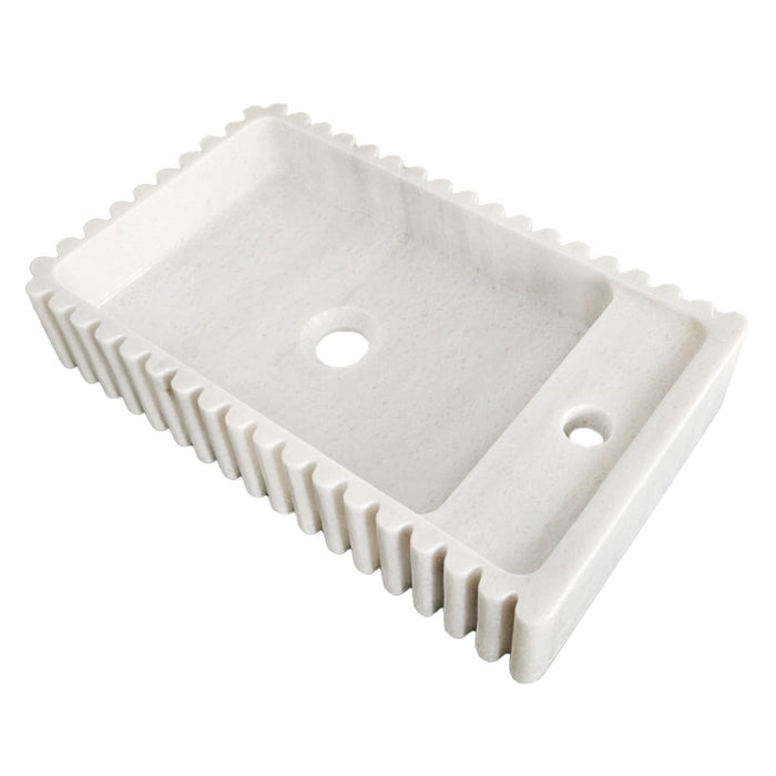 Carrara White Marble Wall-mount Bathroom Vanity Sink Fluted/Reeded (W)12" (L)20" (H)4"