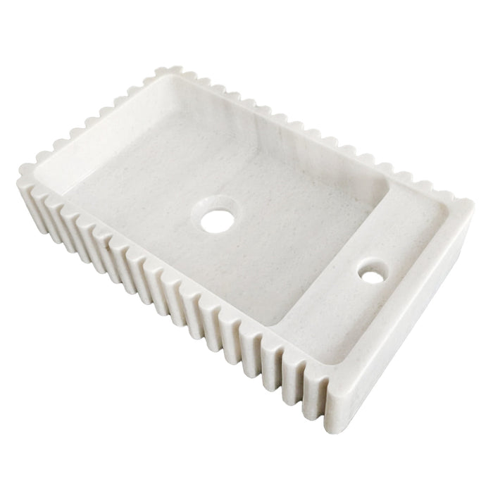 Carrara White Marble Vanity Sink Wall Mount - Fluted 12x20x4