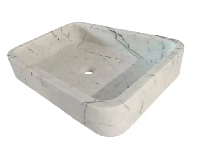 Carrara White Marble Rectangular Wall-mount Bathroom Sink (W)16" (L)24" (H)5"