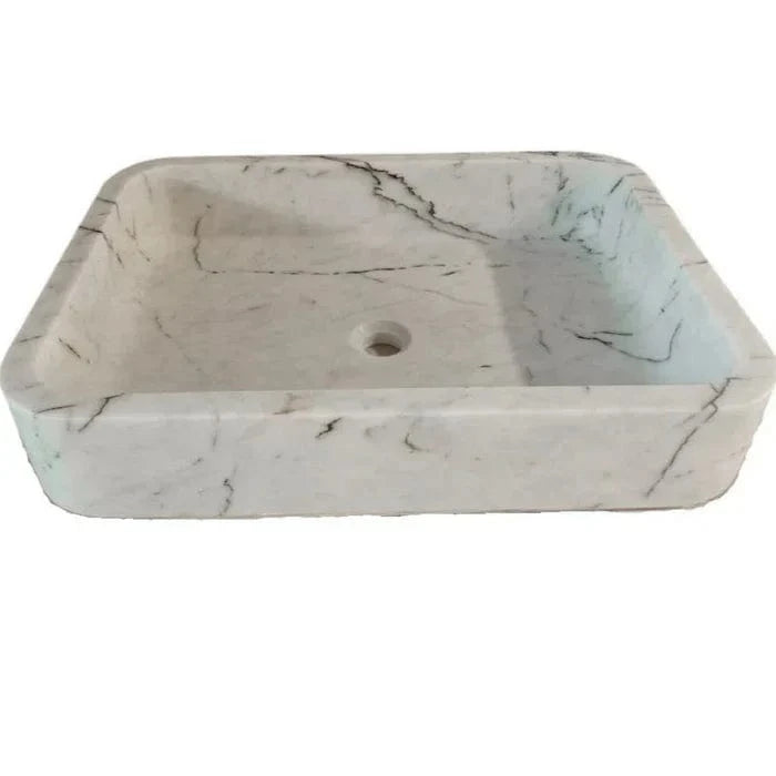 Carrara White Marble Rectangular Wall-mount Bathroom Sink (W)16" (L)24" (H)5"
