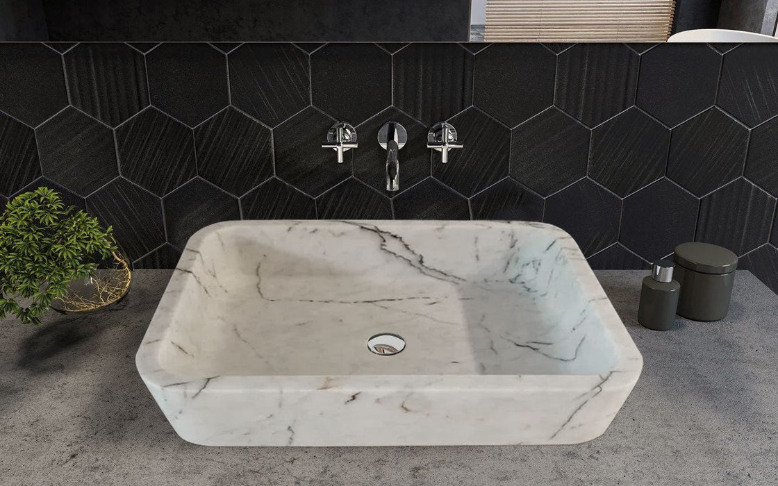 Carrara White Marble Above Vanity Bathroom Sink (W)16" (L)24" (H)5"