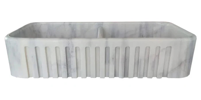 Carrara White Marble Farmhouse Apron Double Kitchen Sink 18x36