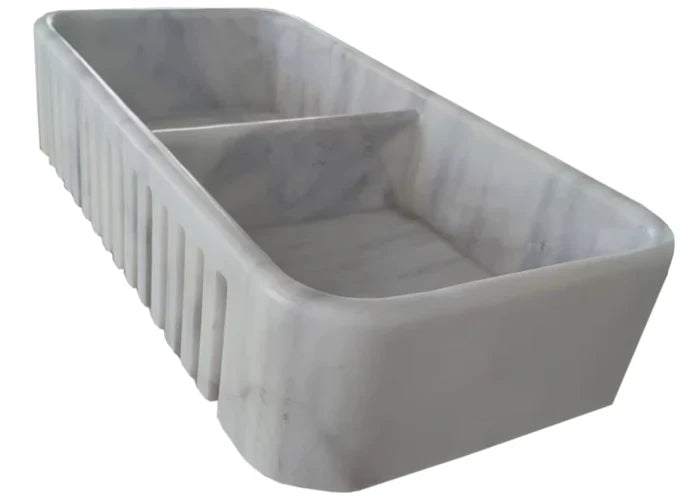 Carrara White Marble Farmhouse Apron Double Kitchen Sink 18x36
