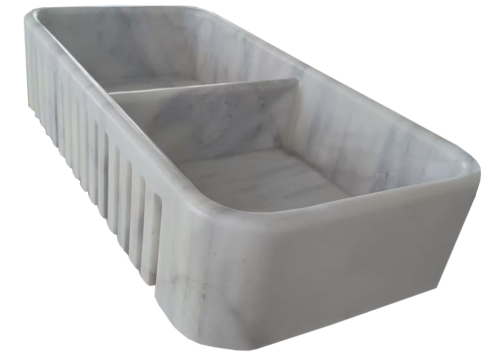 Carrara White Marble Farmhouse Apron Kitchen Double Sink NTRVS157