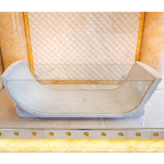 Carrara White Marble Bathtub Polished Tempered Glass Walls 32x79