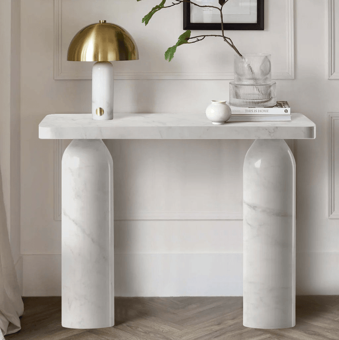 Carrara White Marble Designer Round Legs Console Polished