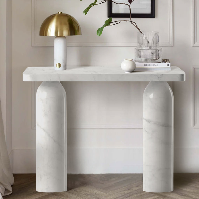 Carrara White Marble Console Table with Arched Round Legs - Polished 40 Inches