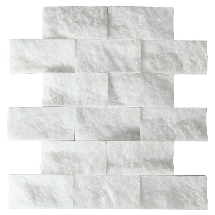 Carrara White Marble Split Face Brick Mosaic Wall Tile - Livfloors Collection