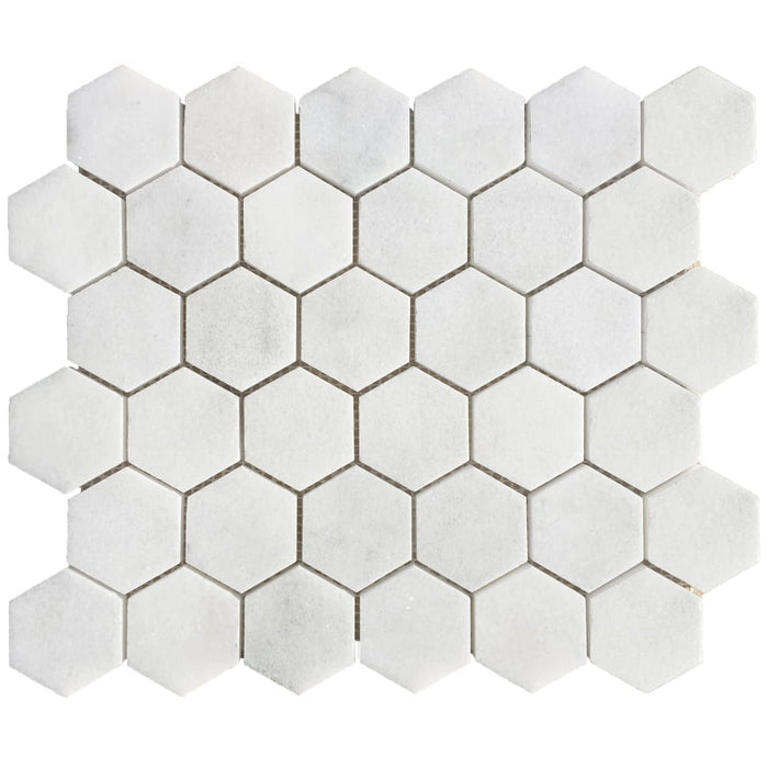 Carrara White Marble Hexagon 2" Polished Mosaic Floor and Wall Tile - Livfloors Collection