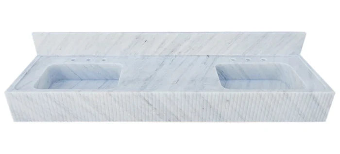 Carrara White Marble Bathroom Double Sink with Elegant Fluted Front Design 72x21x8