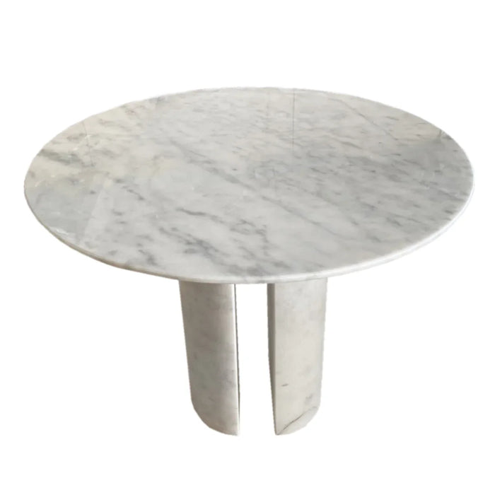 Carrara White Marble Round Dining Table with Marble Legs Polished 48 Inch Diameter