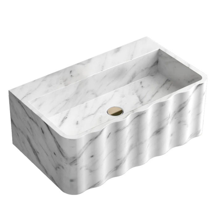 Carrara White Marble Wall-Mount Bathroom Sink Fluted Design 28x16