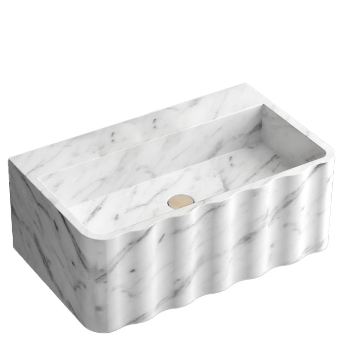 Carrara White Marble Wall-Mount Bathroom Sink Fluted Design 28x16