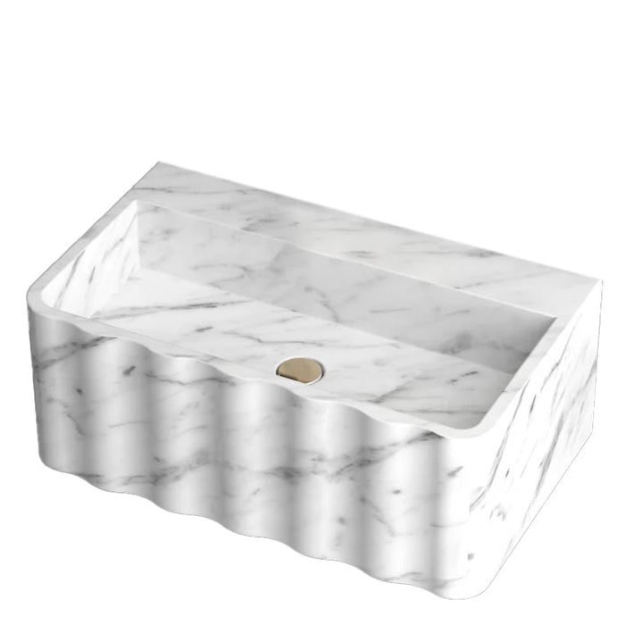Carrara White Marble Wall-Mount Bathroom Sink Fluted Design 28x16