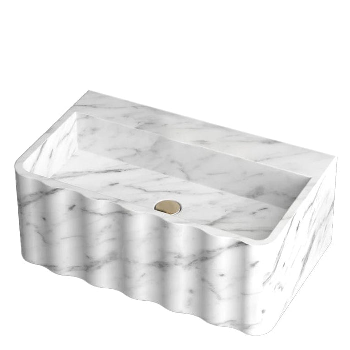 Carrara White Marble Wall-mount Bathroom Sink Fluted Front (W)16" (L)28" (H)10"