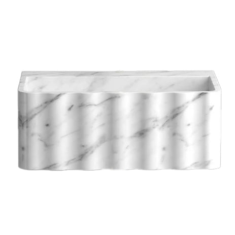 Carrara White Marble Wall-Mount Bathroom Sink Fluted Design 28x16