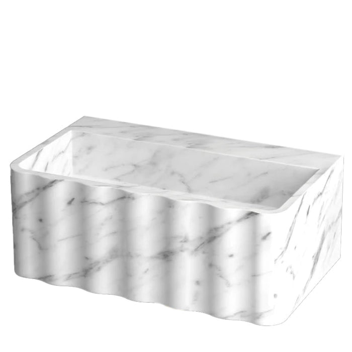 Carrara White Marble Wall-Mount Bathroom Sink Fluted Design 28x16